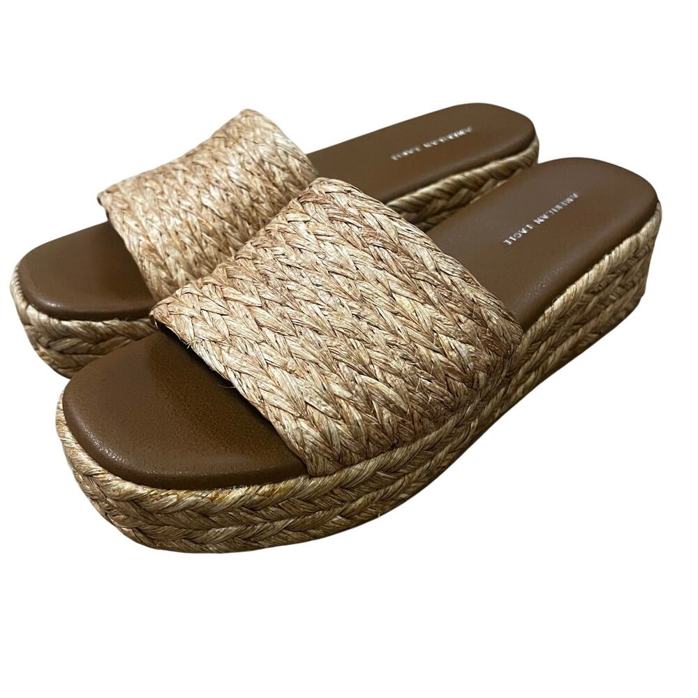 American Eagle Flatform Raffia Slide Women’s SZ 7M Natural Brown Casual EUC